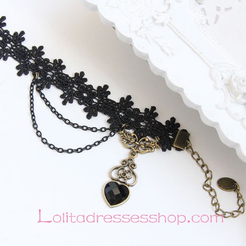 Lolita Gothic Palace Retro Peach Heart Black Lace Foot Jewelry