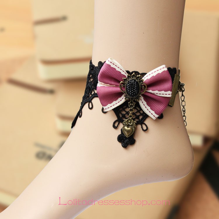 Lolita Retro Love Black Lace Bow Foot Jewelry