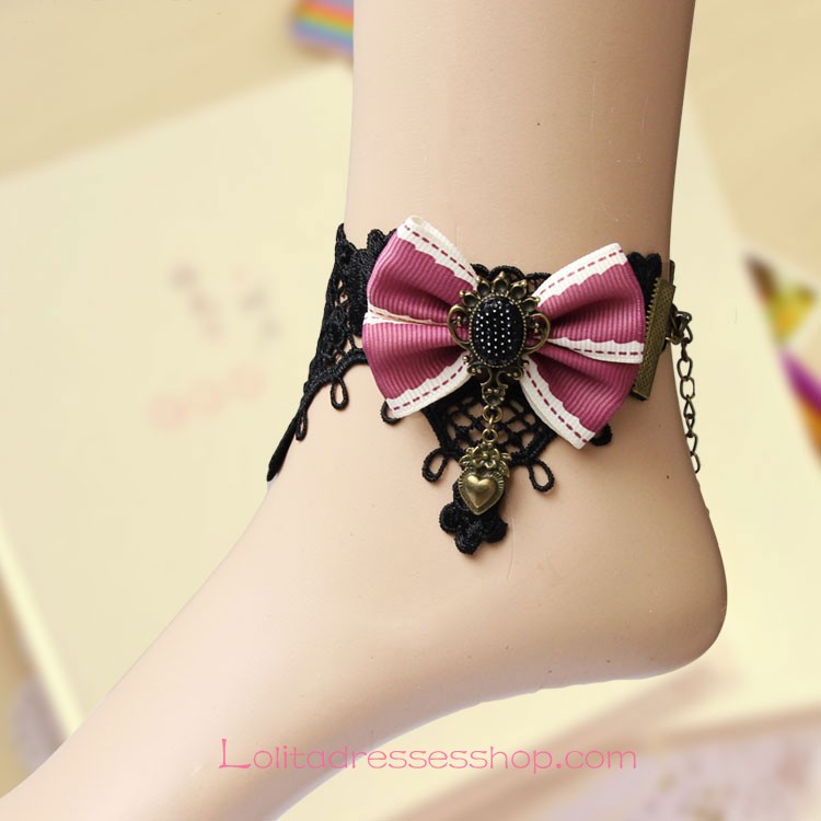 Lolita Retro Love Black Lace Bow Foot Jewelry