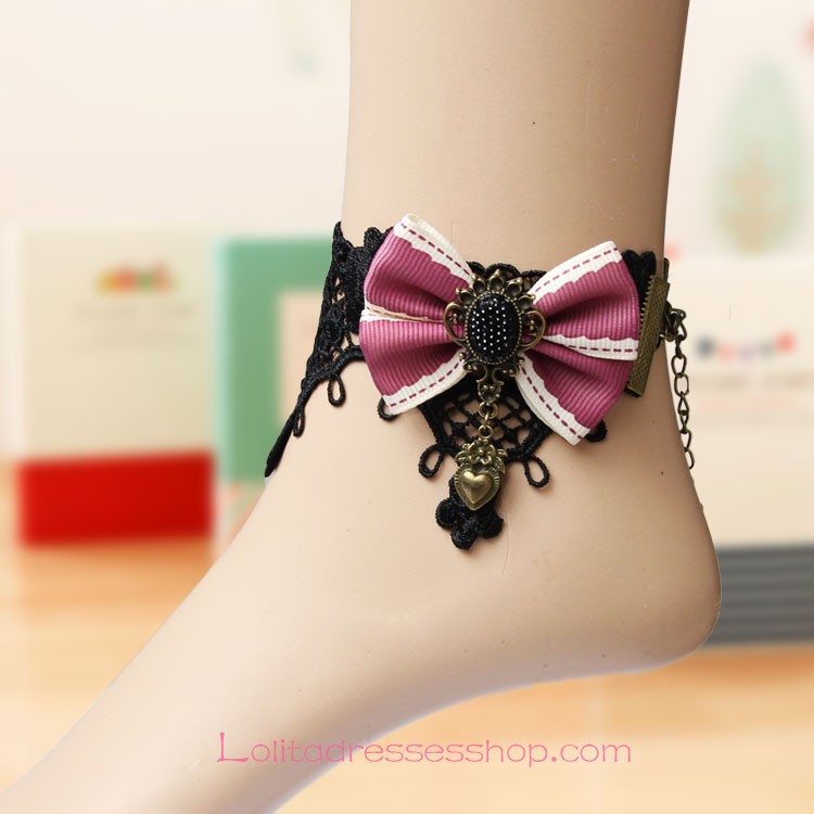 Lolita Retro Love Black Lace Bow Foot Jewelry