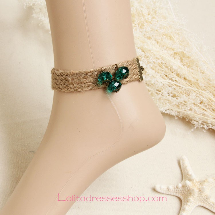 Lolita Sen Department Hemp Rope Crystal Retro Sweet Foot Jewelry