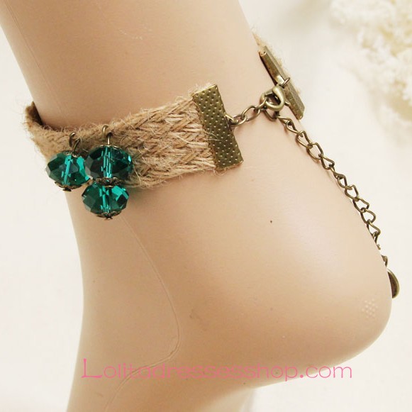 Lolita Sen Department Hemp Rope Crystal Retro Sweet Foot Jewelry