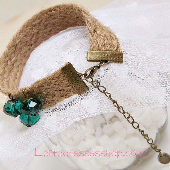 Lolita Sen Department Hemp Rope Crystal Retro Sweet Foot Jewelry