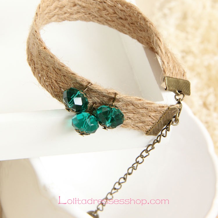 Lolita Sen Department Hemp Rope Crystal Retro Sweet Foot Jewelry