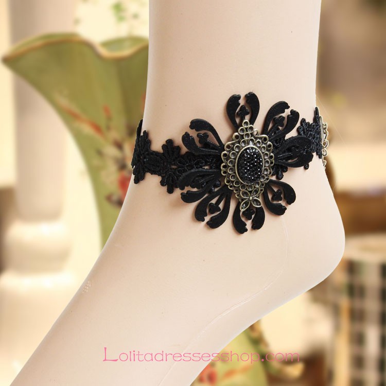 Lolita Gothic Punk Palace Retro Black Lace Flower Foot Jewelry