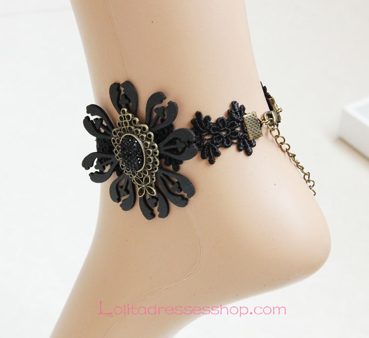 Lolita Gothic Punk Palace Retro Black Lace Flower Foot Jewelry