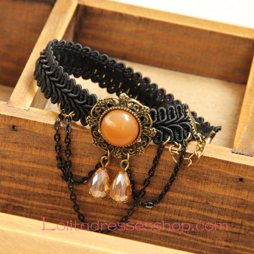 Lolita Black Gothic Palace Crystal Gemstones Foot Jewelry