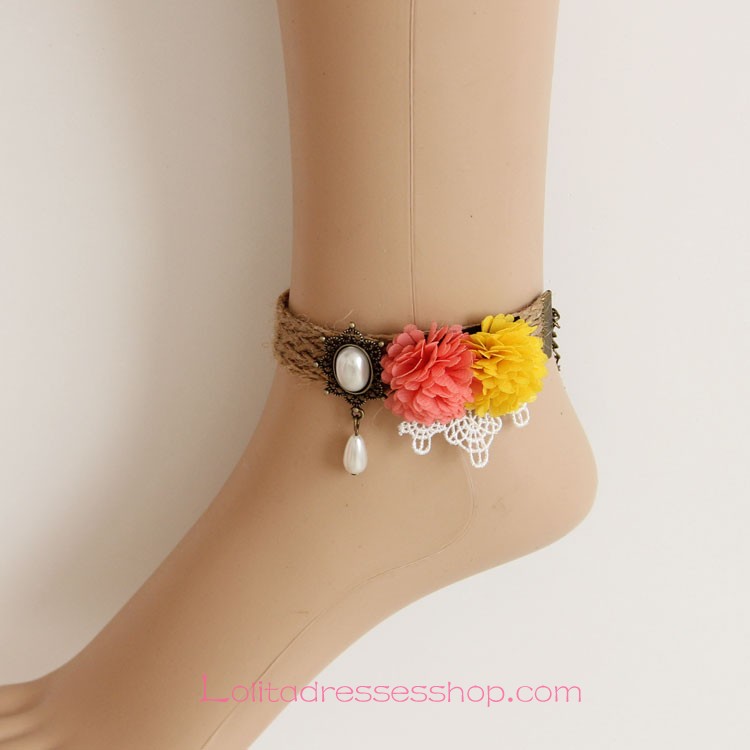 Lolita Bohemian Seaside Tourist Pearl Flowers Flowers Foot Jewelry