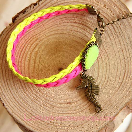 Lolita Leisure Yellow Red Braided Rope Gem Hippocampus Foot Jewelry