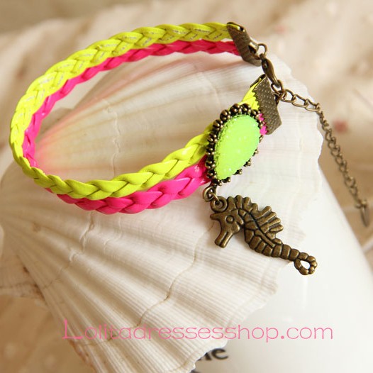 Lolita Leisure Yellow Red Braided Rope Gem Hippocampus Foot Jewelry