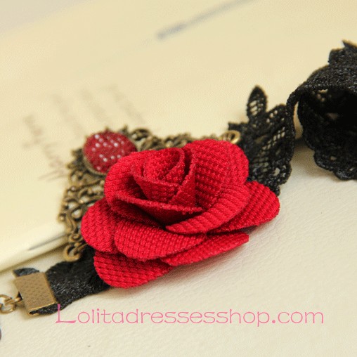Lolita Gothic Style Red Rose Lace Gemstone Foot Jewelry