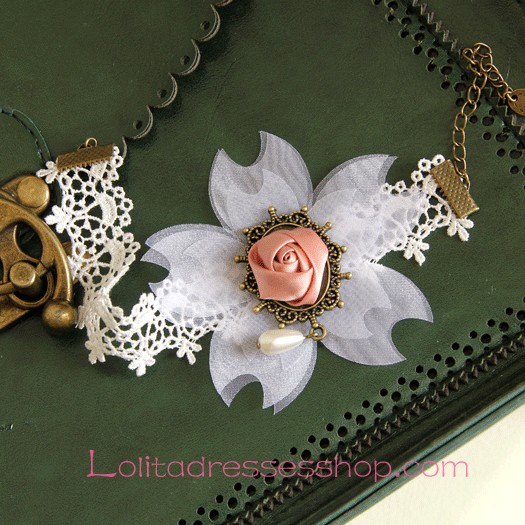 Lolita Cherry Rose Pearl White Lace Foot Jewelry