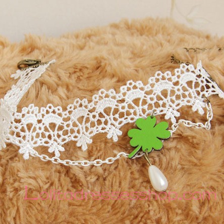 Lolita Clover Pearl Vintage White Lace Foot Jewelry