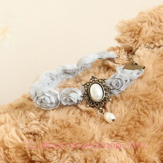 Lolita Gray Retro Roses Pearl Palace Foot Jewelry