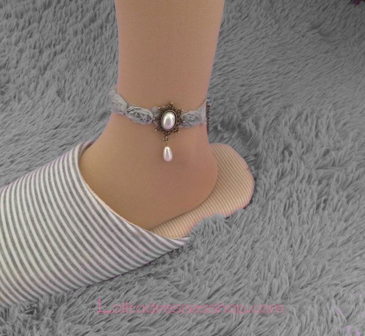 Lolita Gray Retro Roses Pearl Palace Foot Jewelry