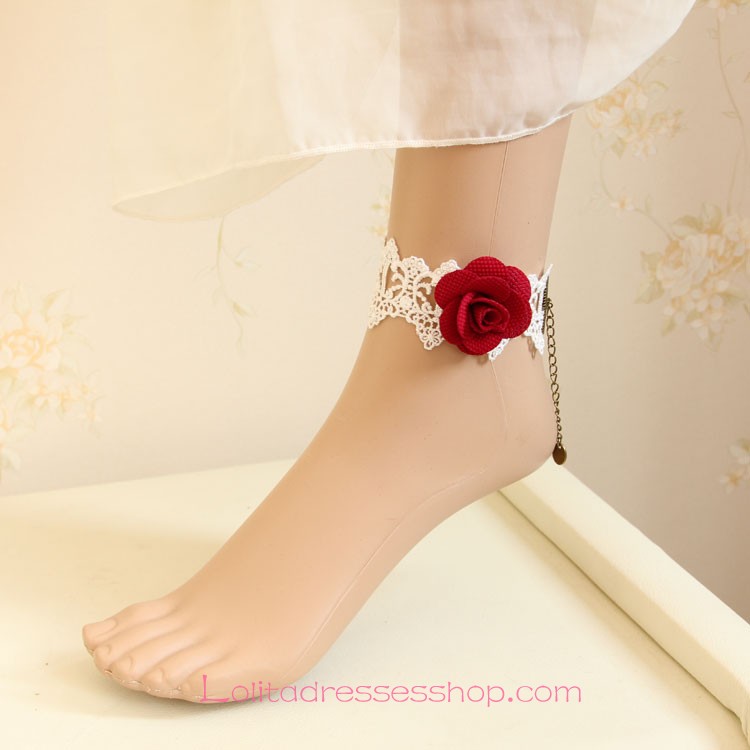 Lolita Retro Gothic Lace Bridal White Roses Foot Jewelry