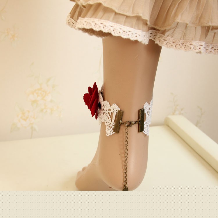 Lolita Retro Gothic Lace Bridal White Roses Foot Jewelry