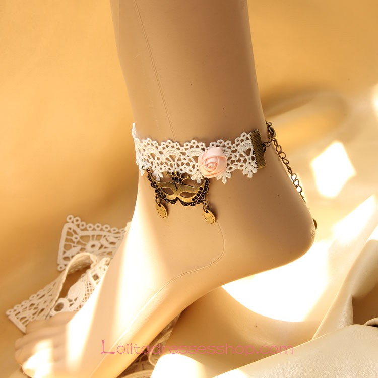 Lolita Masked Queen Sweet White Lace Rose Foot Jewelry