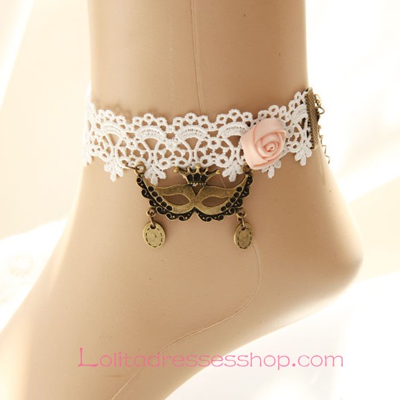 Lolita Masked Queen Sweet White Lace Rose Foot Jewelry