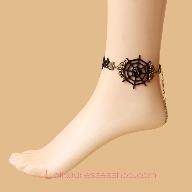 Lolita Devil Retro Black Lace Cobweb Valentine Foot Jewelry