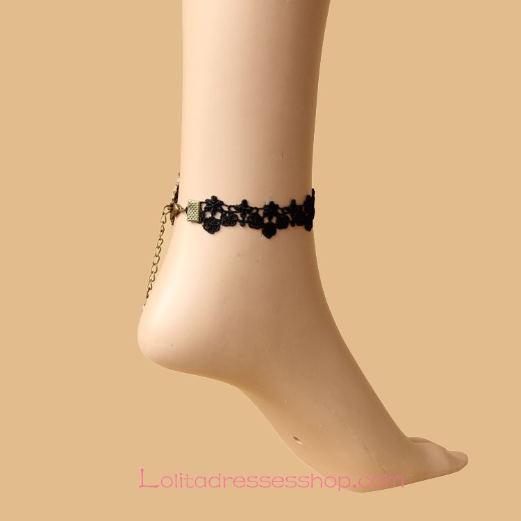 Lolita Devil Retro Black Lace Cobweb Valentine Foot Jewelry