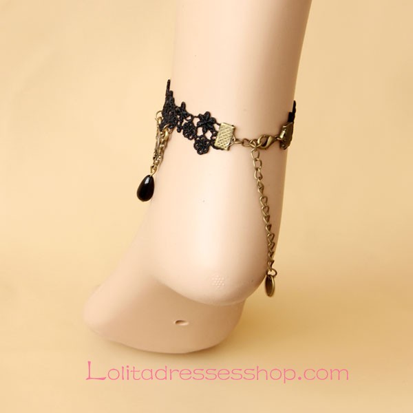 Lolita Black Vintage Lace Pearl Foot Jewelry