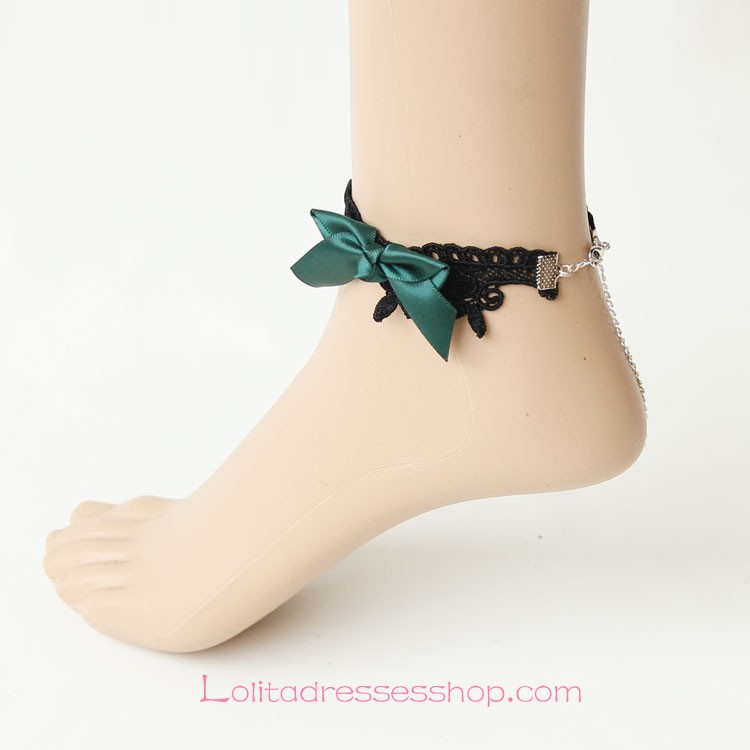 Lolita Dark Green Vintage Black Lace Bow Foot Jewelry