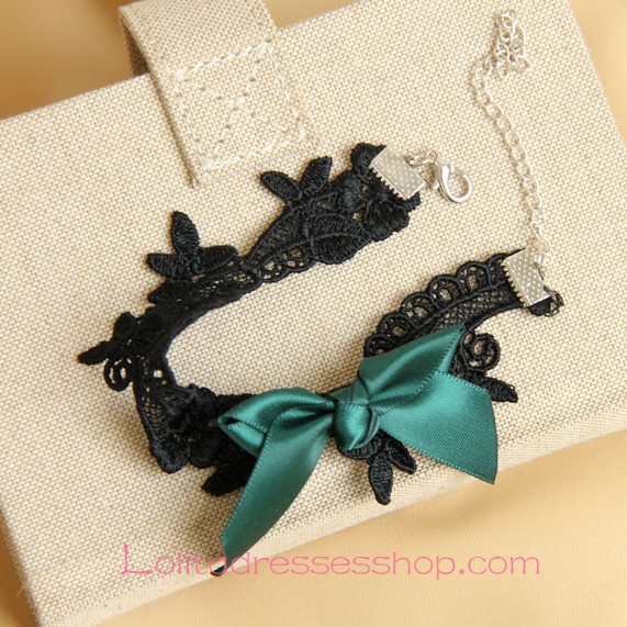 Lolita Dark Green Vintage Black Lace Bow Foot Jewelry