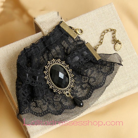 Lolita Palace Retro Black Lace Pearl Foot Jewelry