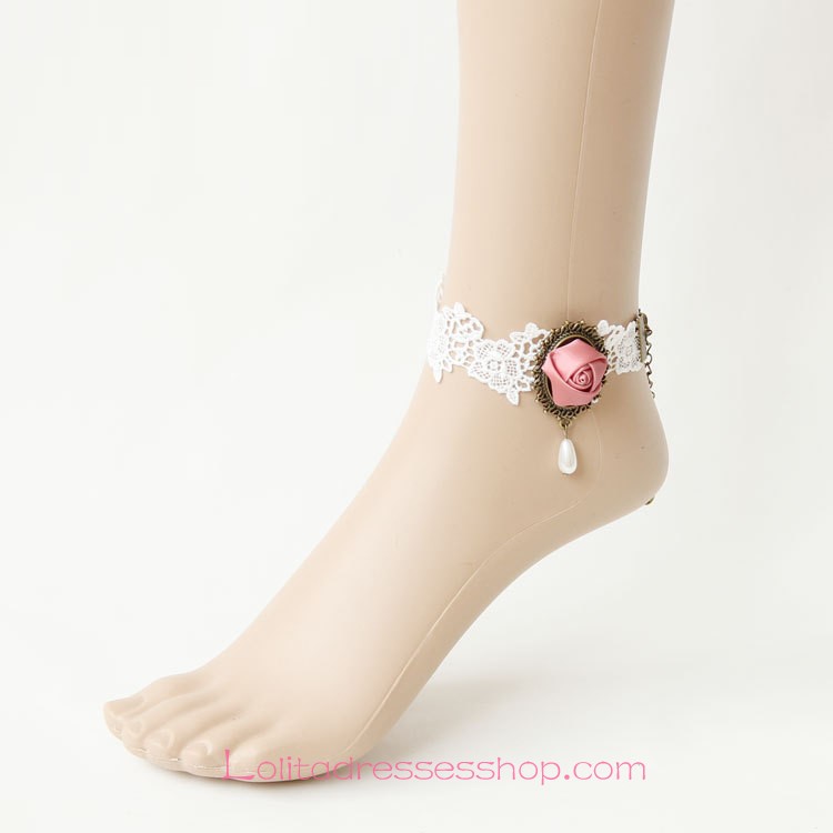 Lolita Sweet Pearl White Lace Flower Foot Jewelry