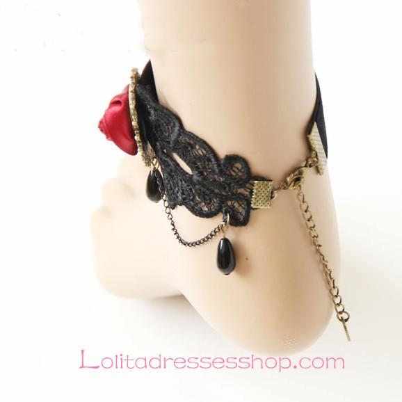 Lolita Gothic Lace Velvet Ribbon Rose Pearl Chain Fashion Foot Jewelry