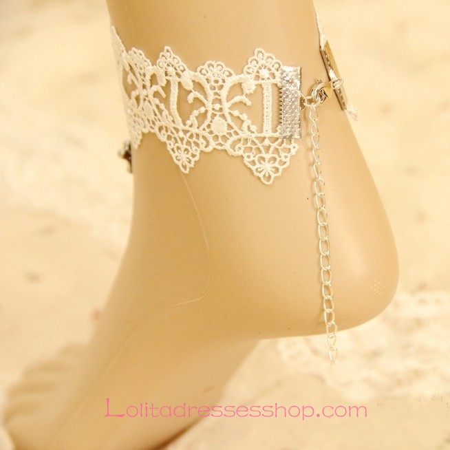 Lolita Crown Castle Love Retro Fashion White Lace Foot Jewelry