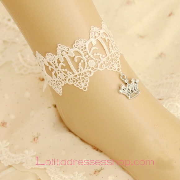 Lolita Crown Castle Love Retro Fashion White Lace Foot Jewelry