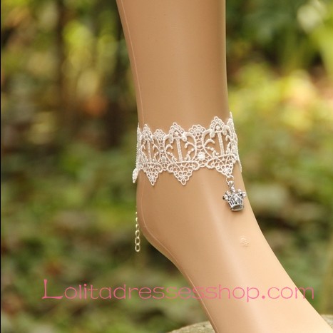 Lolita Crown Castle Love Retro Fashion White Lace Foot Jewelry