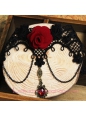 Lolita Gothic Black Lace Red Roses Gem Retro Court Necklace