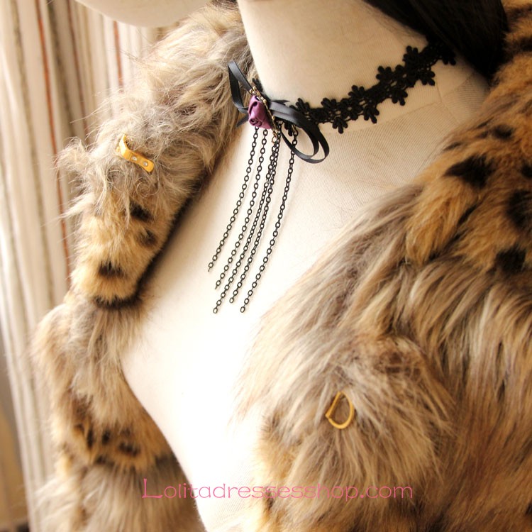 Lolita Gothic Style Tassel Bow Rose Necklace
