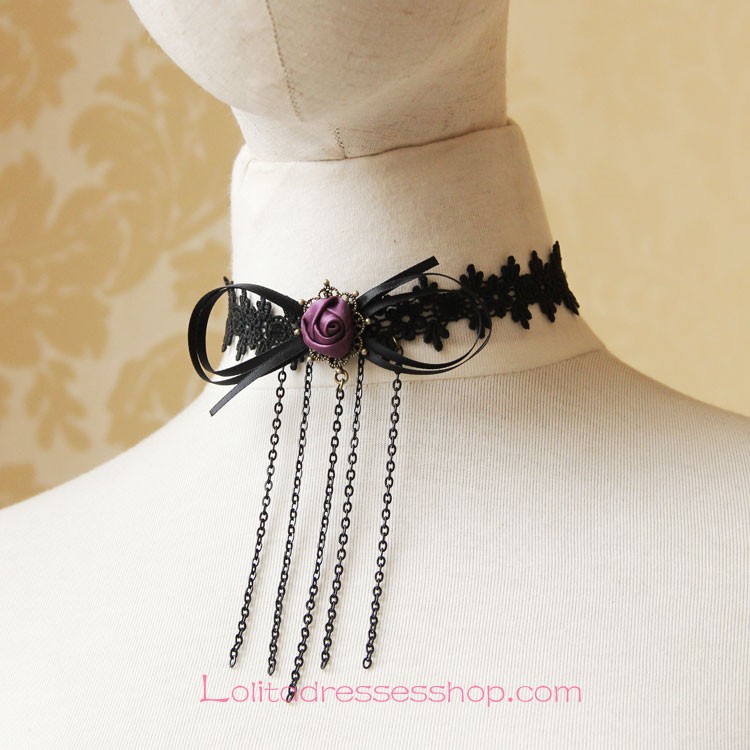 Lolita Gothic Style Tassel Bow Rose Necklace