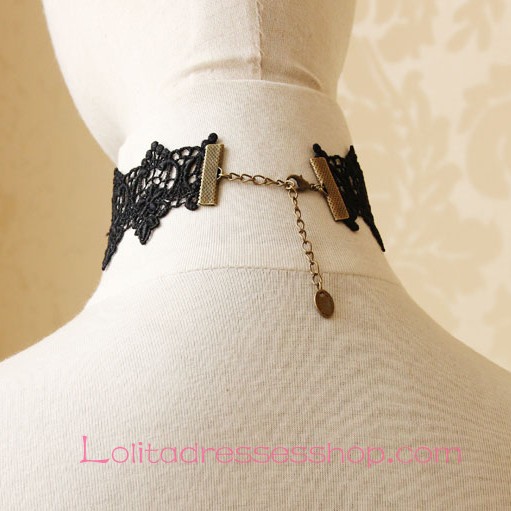 Lolita Black Lace Purple Rose Cross Necklace