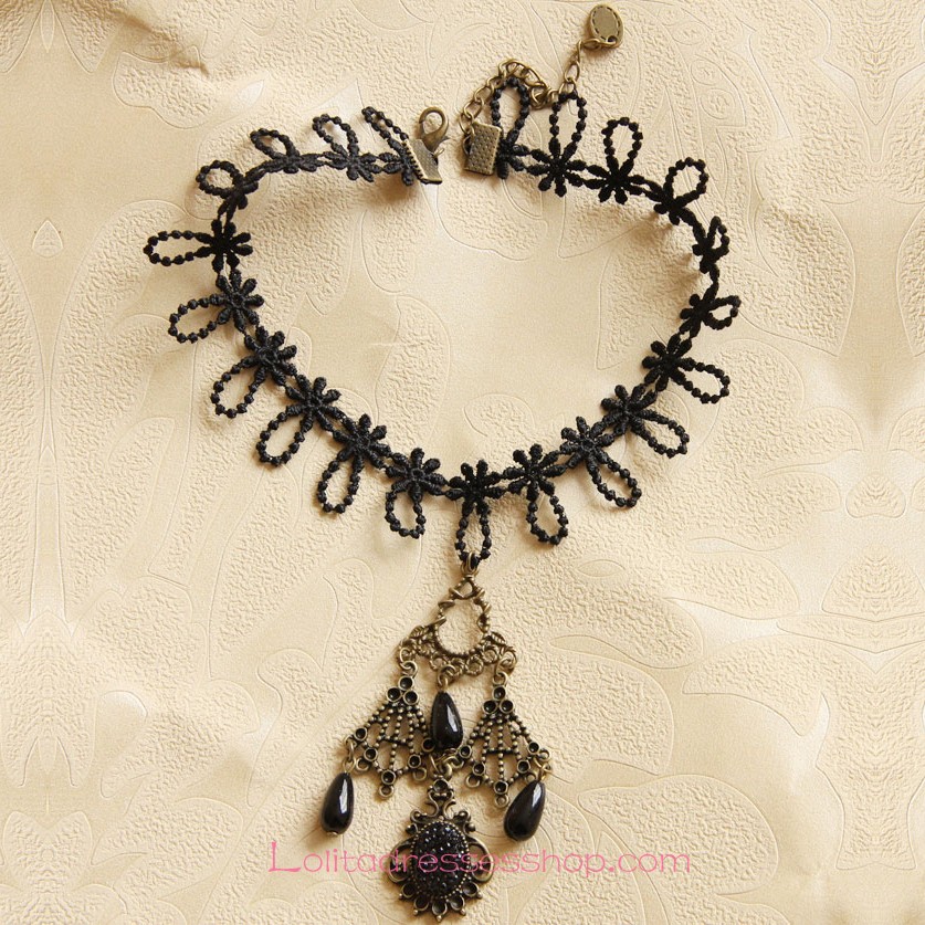 Lolita Fashion Sexy Black Lace Jewel Necklace