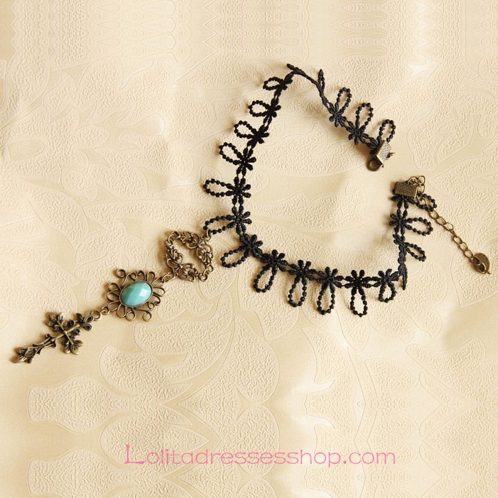 Lolita Black Lace Pendant Cross Necklace