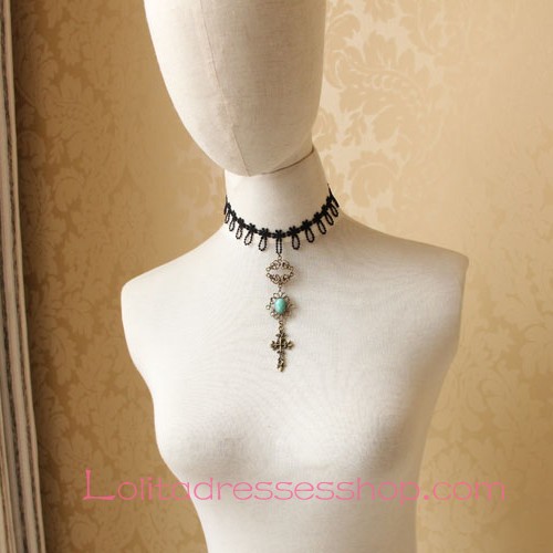 Lolita Black Lace Pendant Cross Necklace