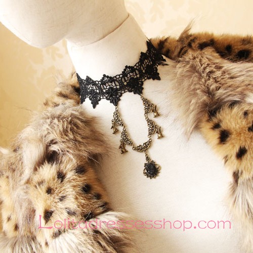 Cute bunny pendant Retro Gem Lace Necklace