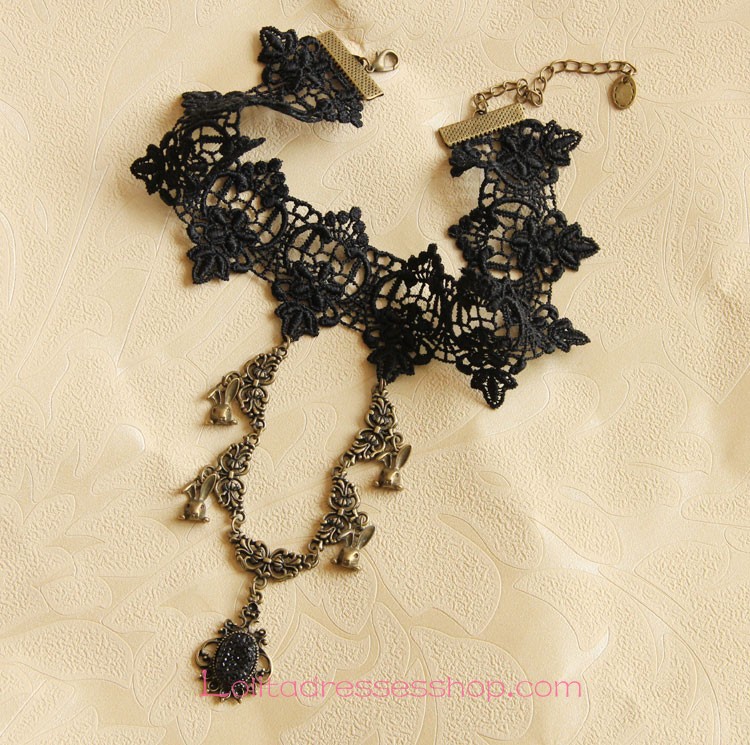 Cute bunny pendant Retro Gem Lace Necklace