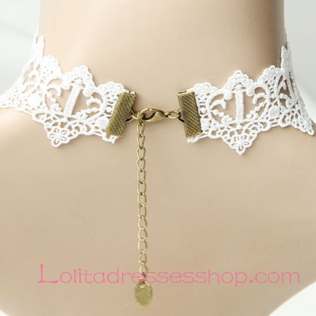 Lolita Bride Retro Gem Cross White Lace Necklace