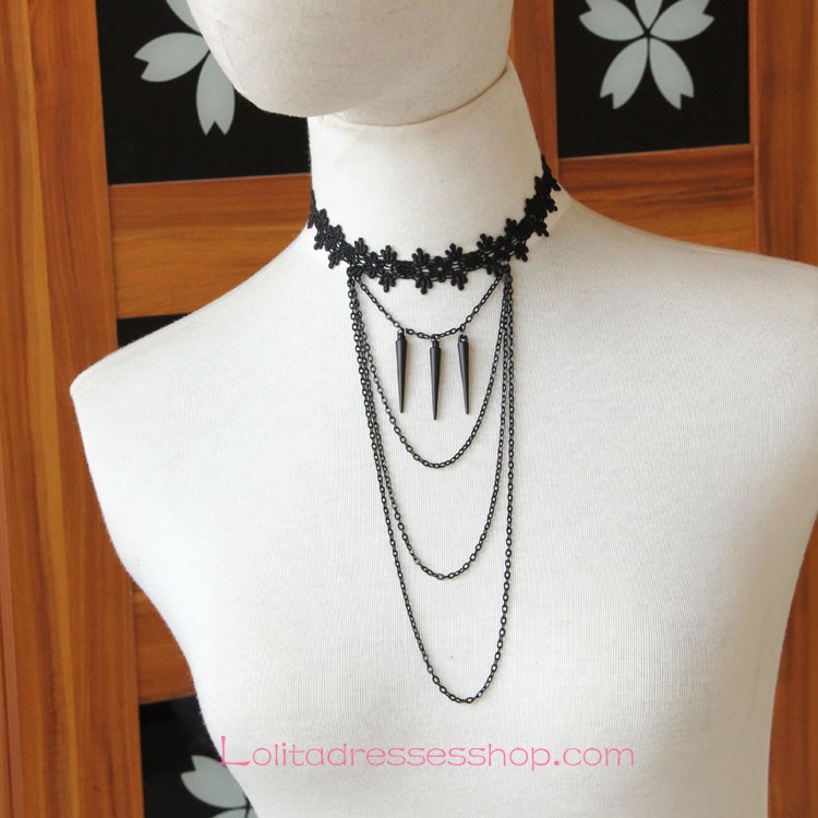 Lolita Black Lace Fringed Fashion Necklace