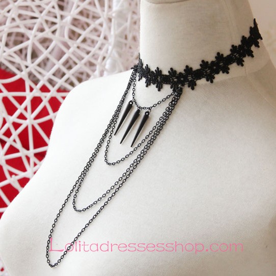 Lolita Black Lace Fringed Fashion Necklace