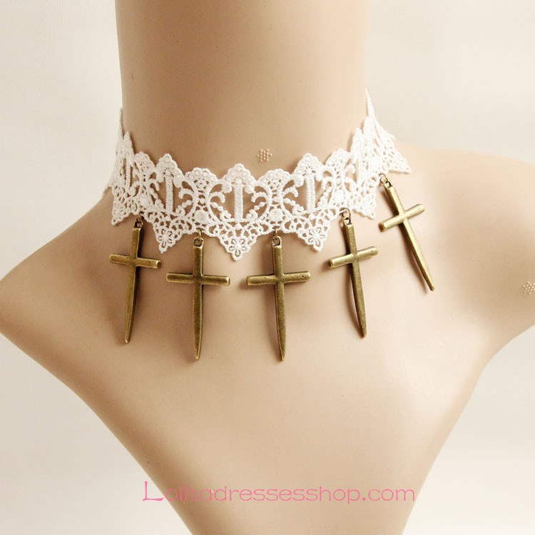 Lolita Cross Sweet Bride White Lace Necklace