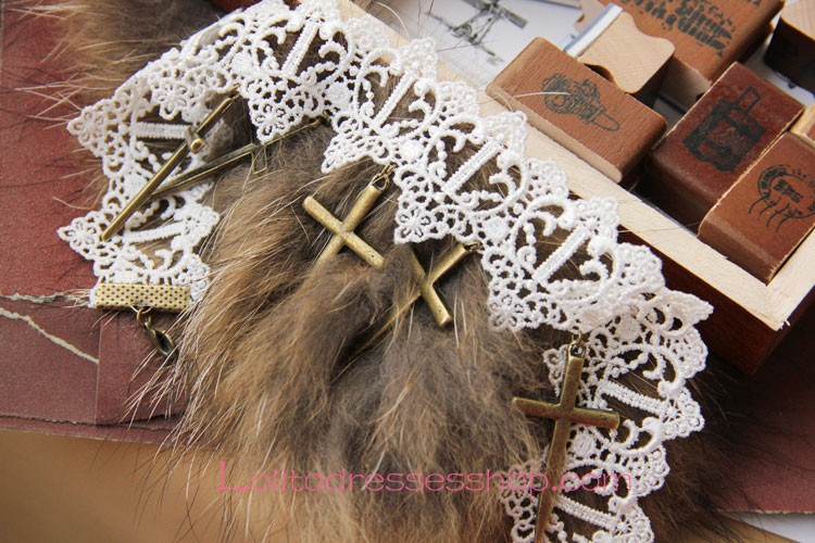 Lolita Cross Sweet Bride White Lace Necklace