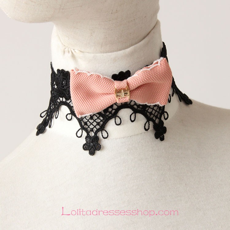 Lolita Gothic Black Lace Bow Court Necklace