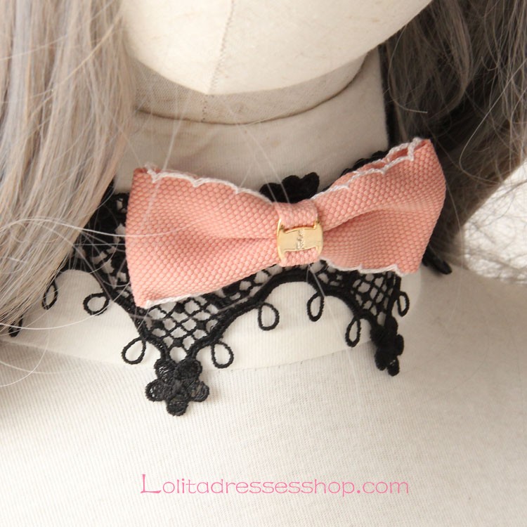 Lolita Gothic Black Lace Bow Court Necklace